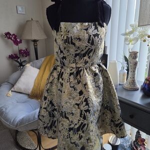 CeCe Black and Gold Floral Mini Dress